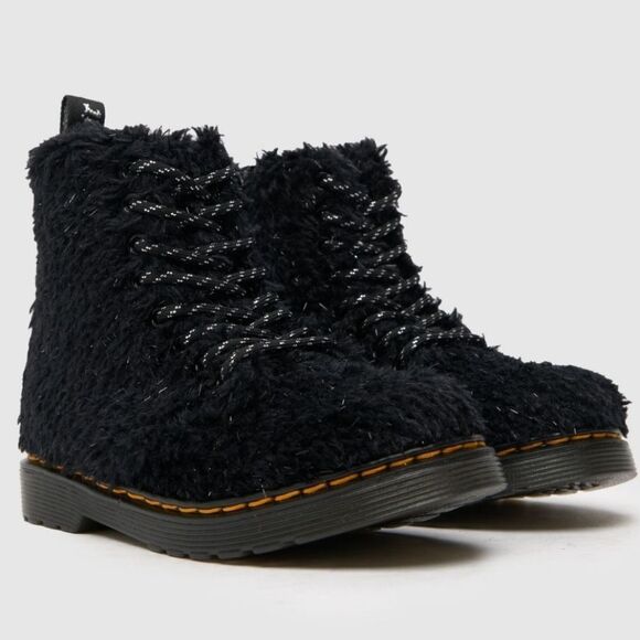 BRAND NEW DR MARTENS 1460 PASCAL TINSEL FUR GIRLS JUNIOR'S BOOTS - Picture 1 of 15